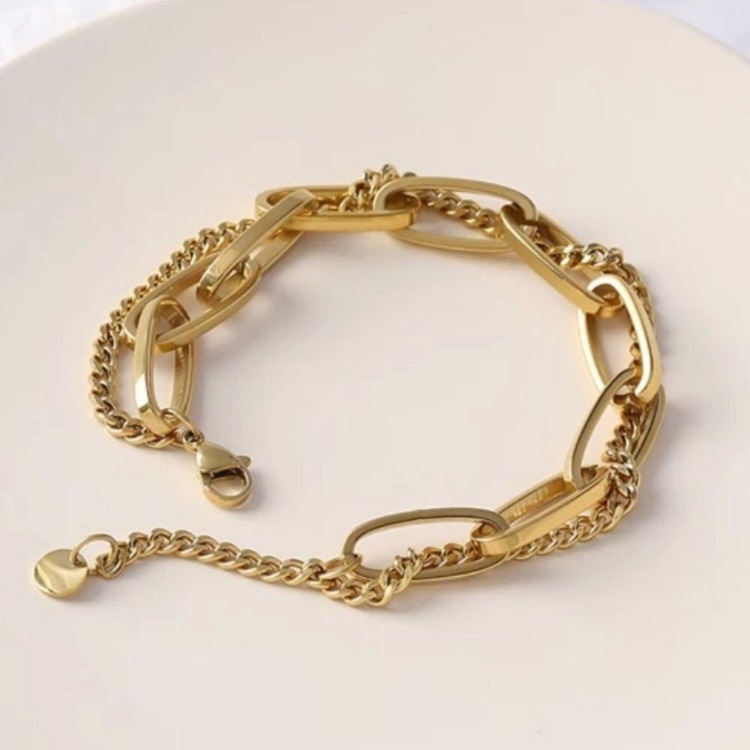 New 18k Gold Plated Chunky Double Chain Bracelet